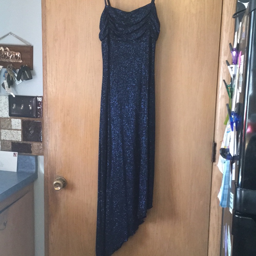 Navy blue sparkling dress. Homecoming dress style